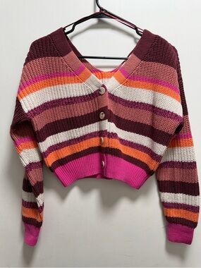 Jessica Simpson Multicolor Striped Cardigan Sweater Cropped Sz M Preppy College